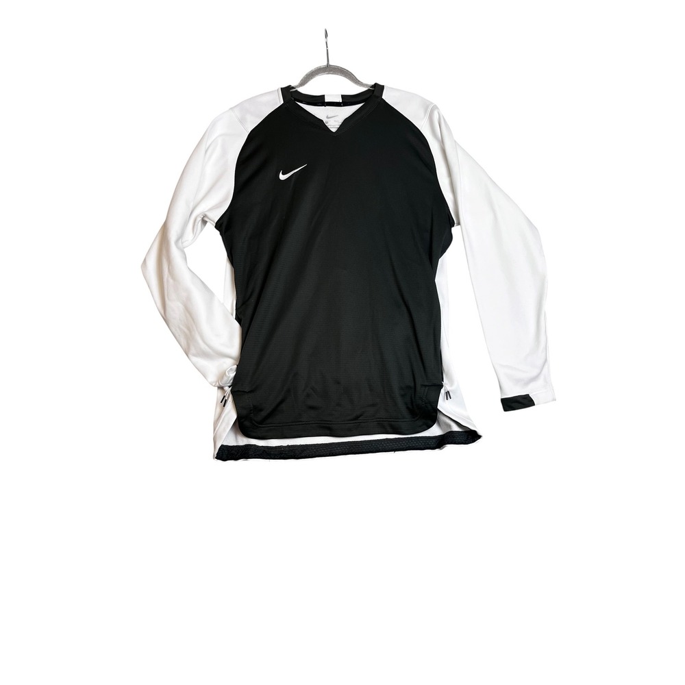 Nike‎ Mens Long Sleeve Training Jersey Black White V-Neck Large Zip Pockets